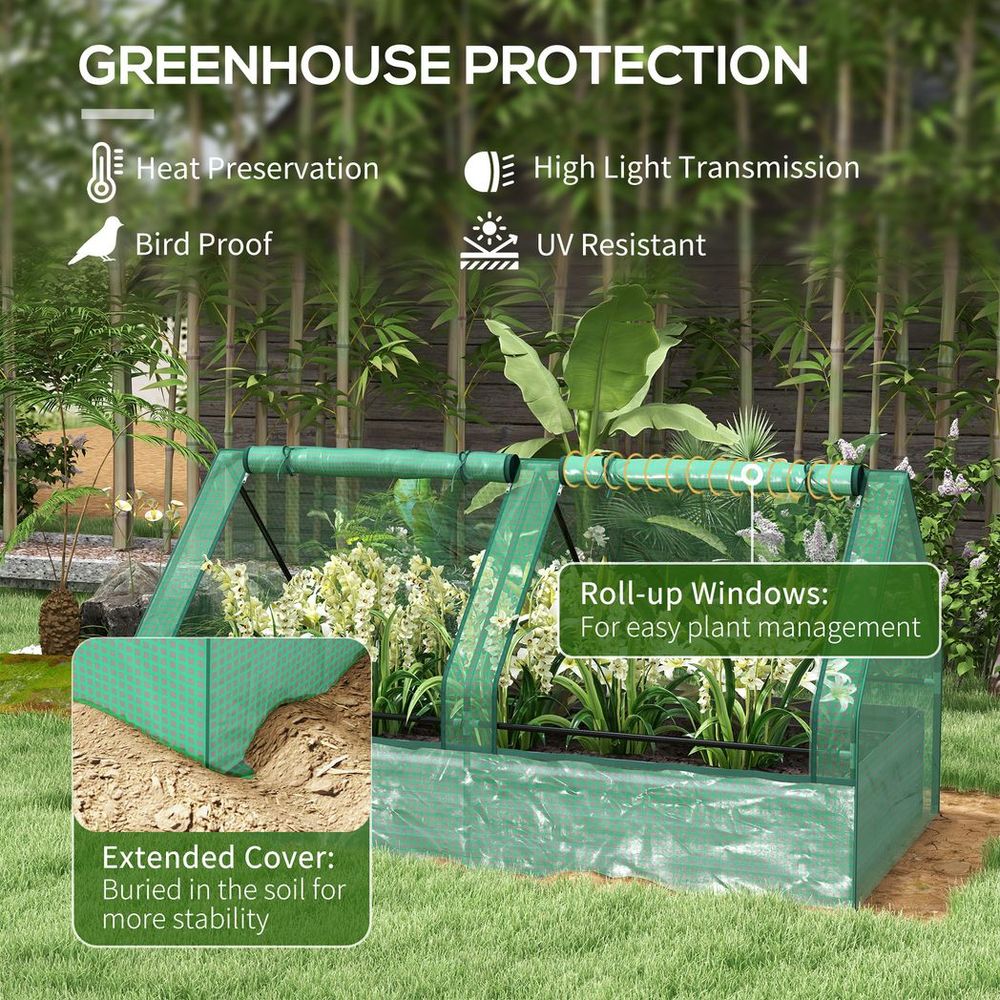 S0671383595 - Outsunny Raised Garden Bed Planter Box with Greenhouse, Green and Dark Grey - Coa Living