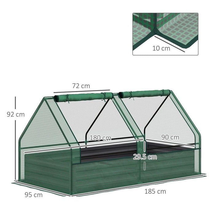 S0671383595 - Outsunny Raised Garden Bed Planter Box with Greenhouse, Green and Dark Grey - Coa Living