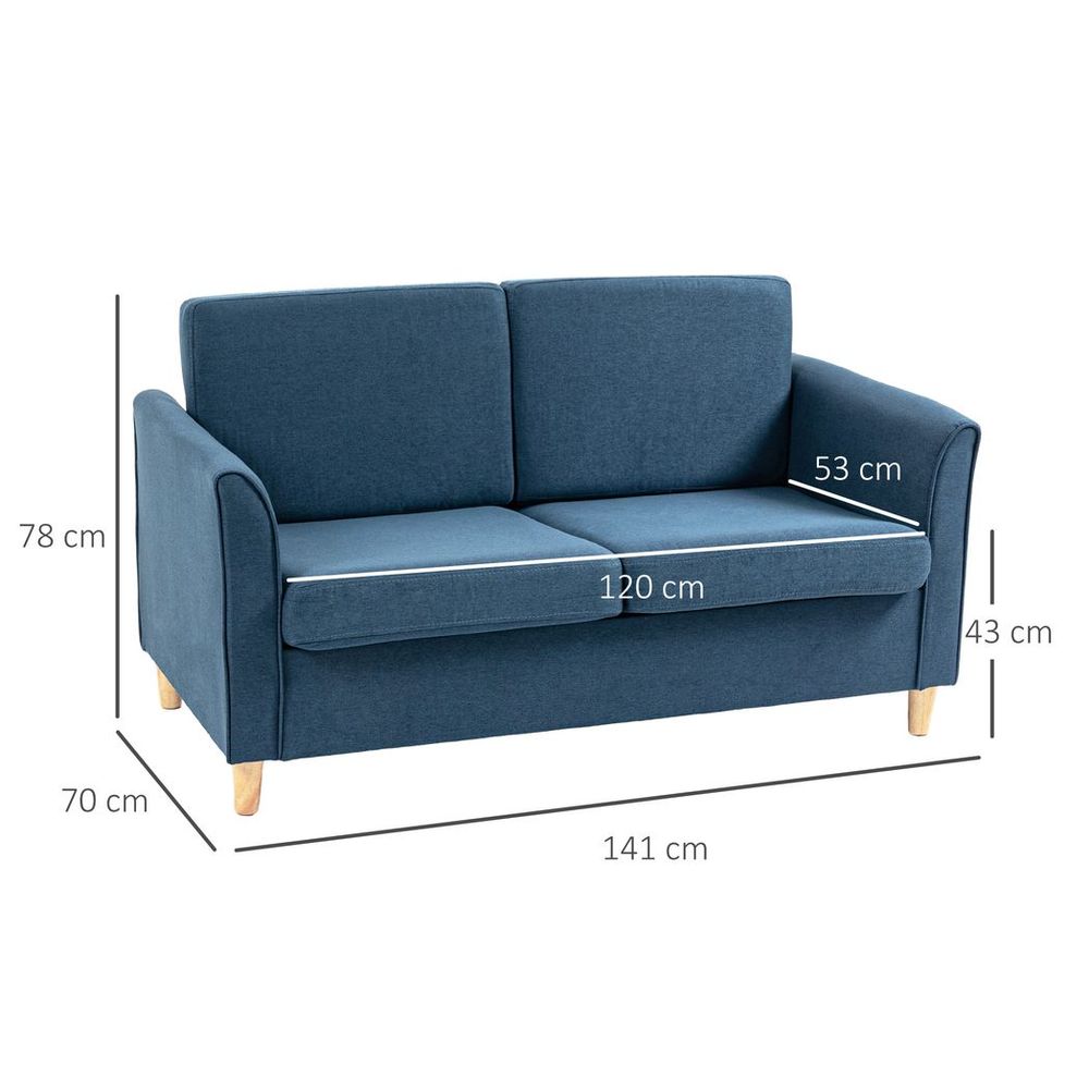 S0671383603 - HOMCOM Double Seat Sofa Linen Upholstery Loveseat Couch w/ Armrests, Blue - Coa Living