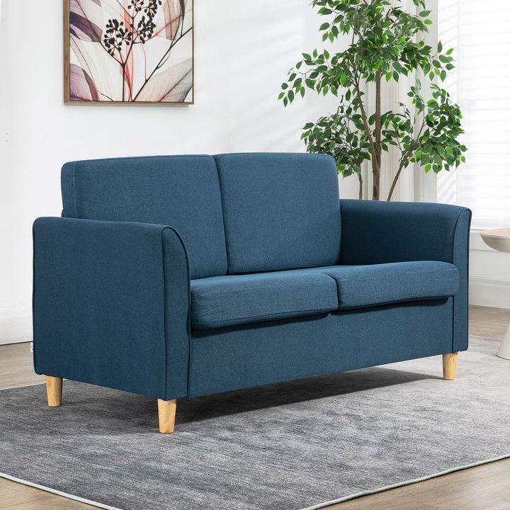 S0671383603 - HOMCOM Double Seat Sofa Linen Upholstery Loveseat Couch w/ Armrests, Blue - Coa Living