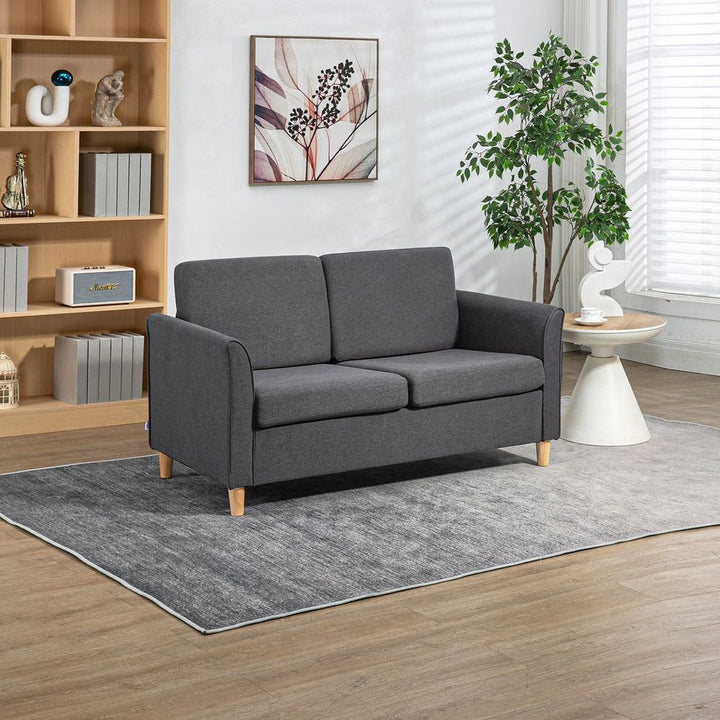 S0671383604 - Double Seat Sofa with Linen Upholstery and Armrests - Dark Grey, 141cm Wide Loveseat Couch - Coa Living