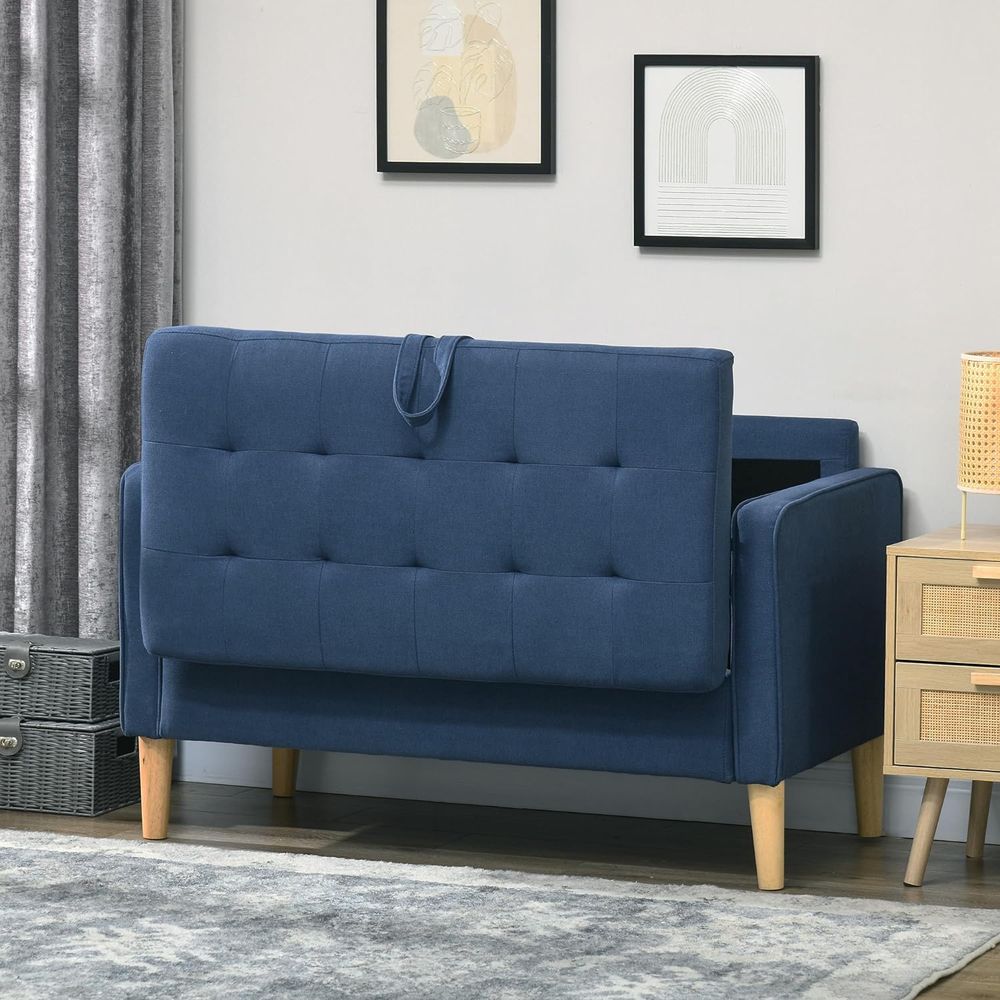 S0671383608 - HOMCOM Compact Loveseat Sofa 2 Seater Sofa with Storage and Wood Legs Blue - Coa Living