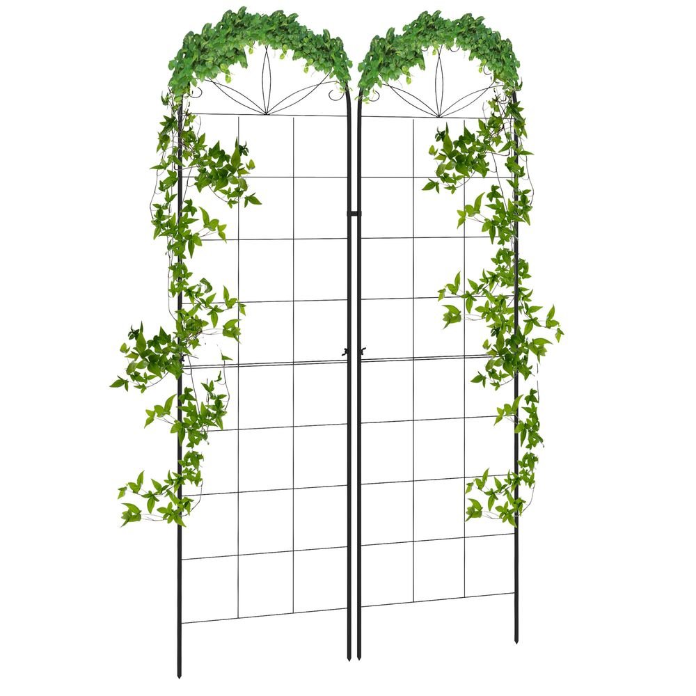 S0671391615 - Outsunny Set of 2 Metal Trellis for Climbing Plants, Grid Design - Coa Living