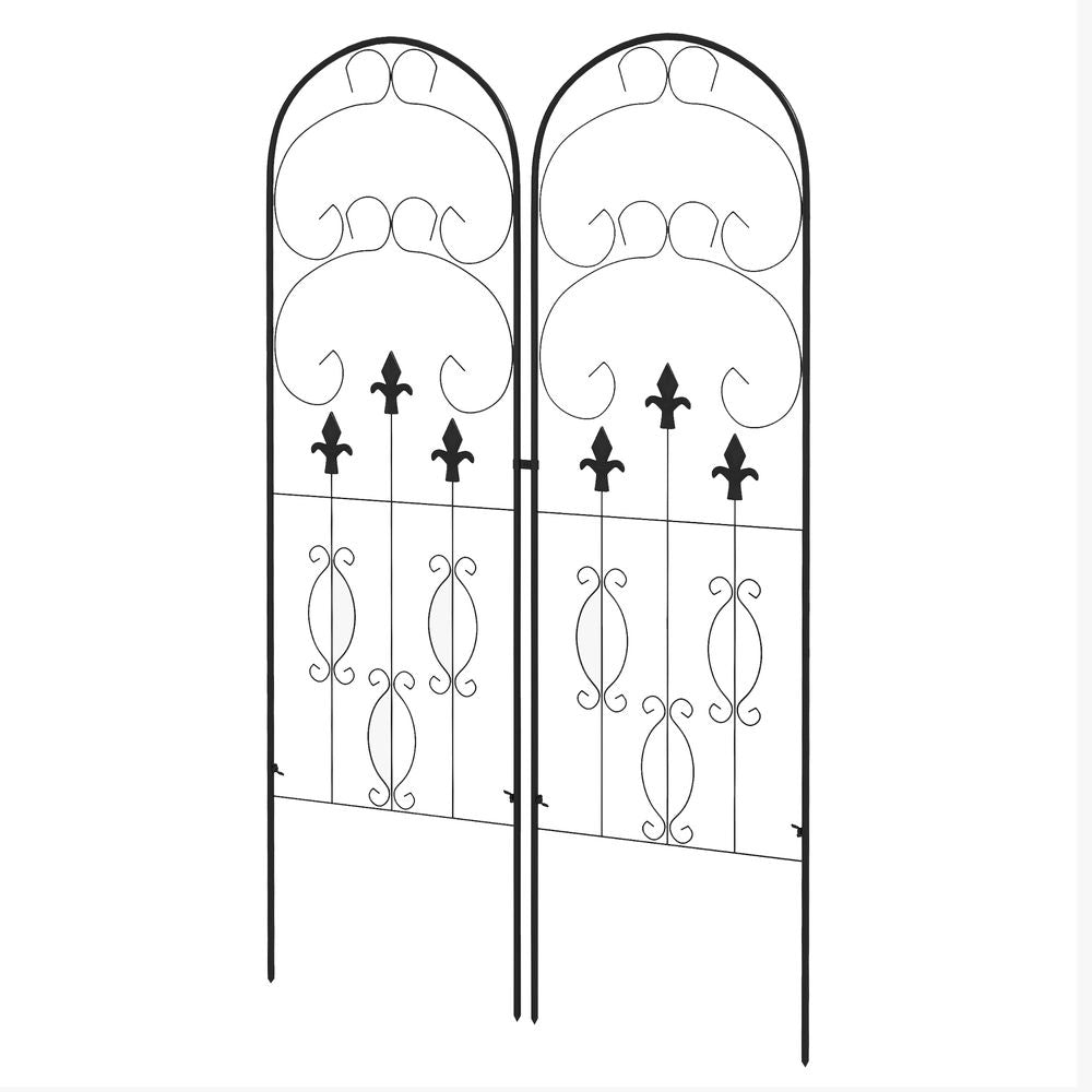 S0671391617 - Outsunny Set of 2 Metal Trellis for Climbing Plants, Scrolls Design - Coa Living