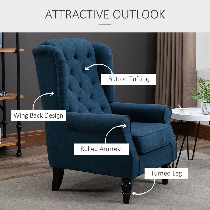 S0671398883 - HOMCOM Accent Armchair Home Furniture Retro Tufted Club Wood Fabric Blue - Coa Living