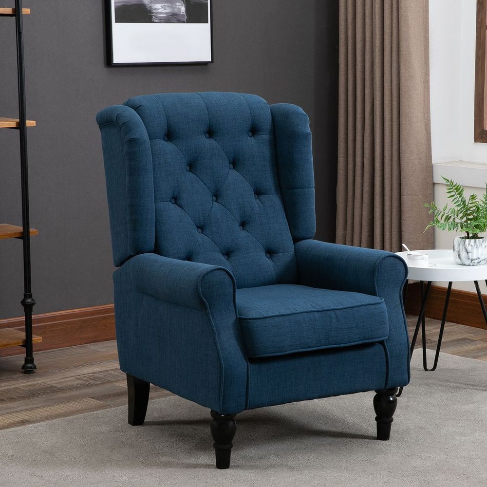 S0671398883 - HOMCOM Accent Armchair Home Furniture Retro Tufted Club Wood Fabric Blue - Coa Living