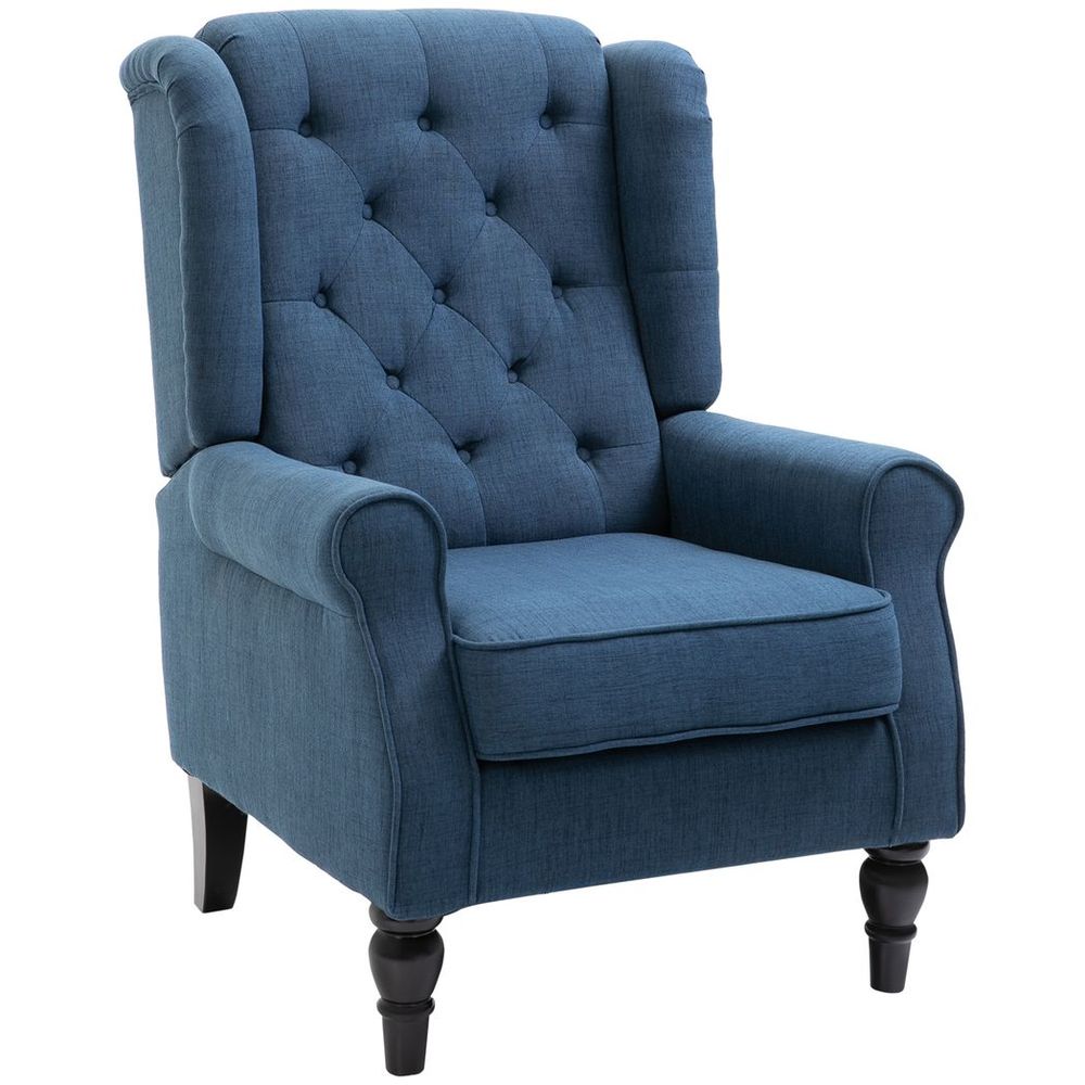 S0671398883 - HOMCOM Accent Armchair Home Furniture Retro Tufted Club Wood Fabric Blue - Coa Living