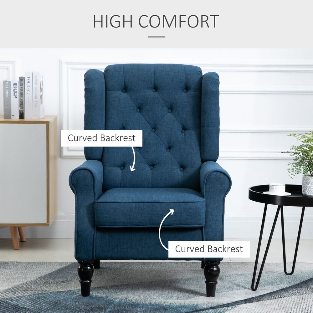 S0671398883 - HOMCOM Accent Armchair Home Furniture Retro Tufted Club Wood Fabric Blue - Coa Living