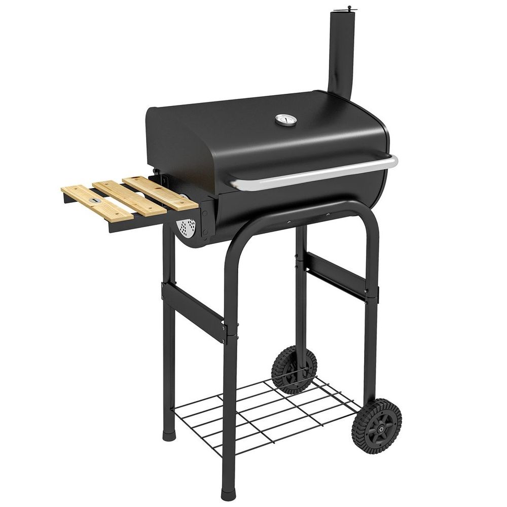 S0671433371 - Outsunny Charcoal Barbecue BBQ Grill Trolley W/ Shelves, Lid and Thermometer - Coa Living