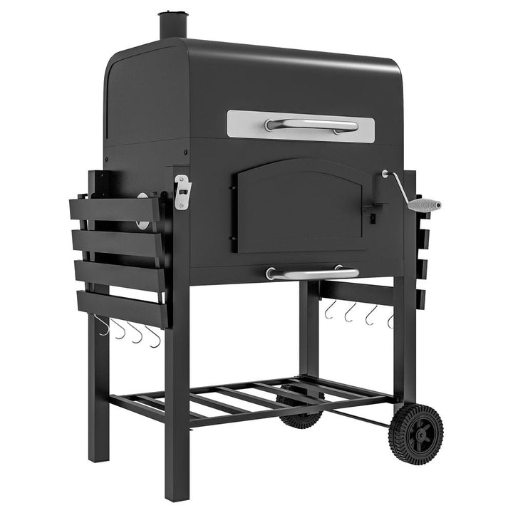 S0671440021 - Outsunny Charcoal Grill BBQ Trolley | 3 - in - 1 BBQ Grill, Smoker, & Charcoal Stove with Adjustable Height & Thermometer - Coa Living