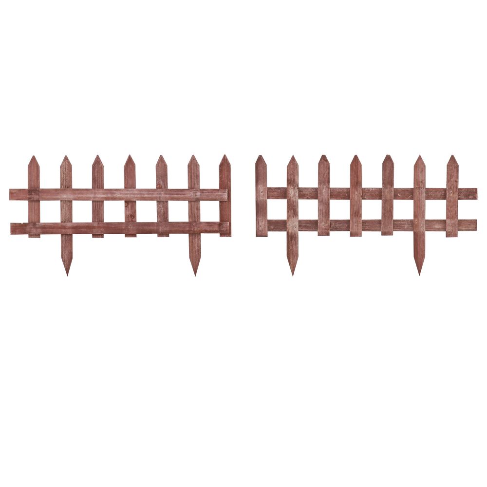 S0671440041 - Outsunny Pack of 12 Wooden Plant Border Fence Garden Fixed Picket Fence Brown - Coa Living