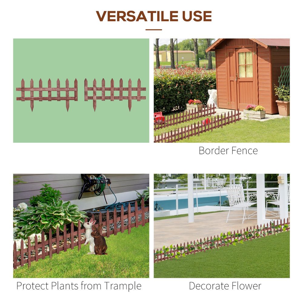 S0671440041 - Outsunny Pack of 12 Wooden Plant Border Fence Garden Fixed Picket Fence Brown - Coa Living