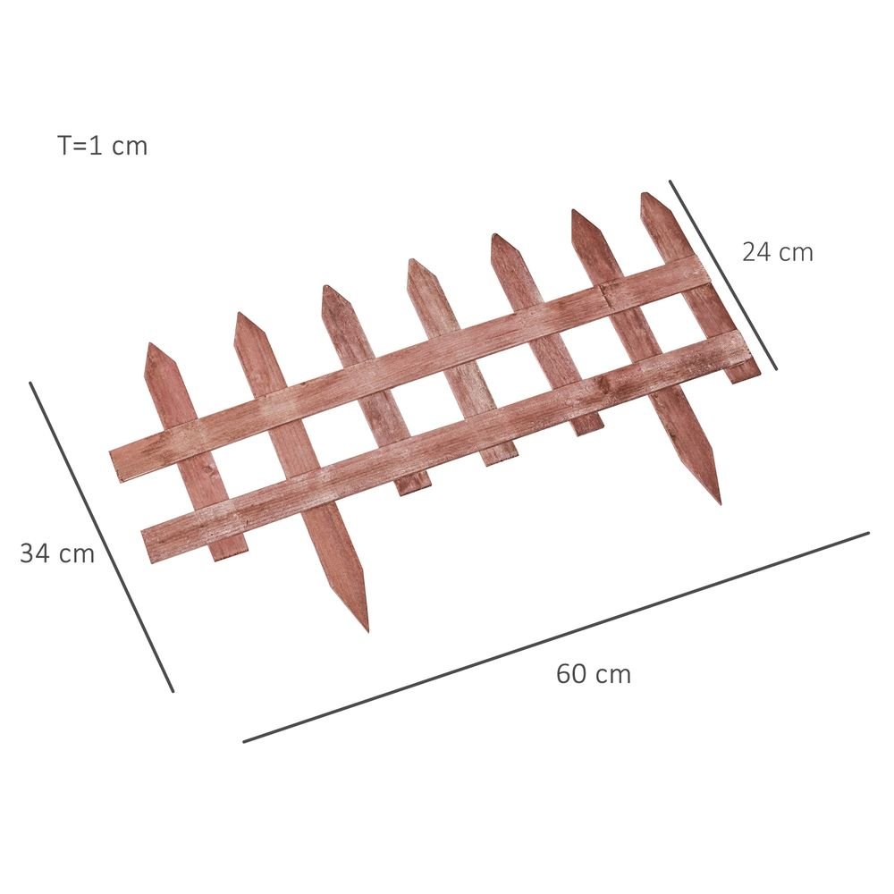 S0671440041 - Outsunny Pack of 12 Wooden Plant Border Fence Garden Fixed Picket Fence Brown - Coa Living