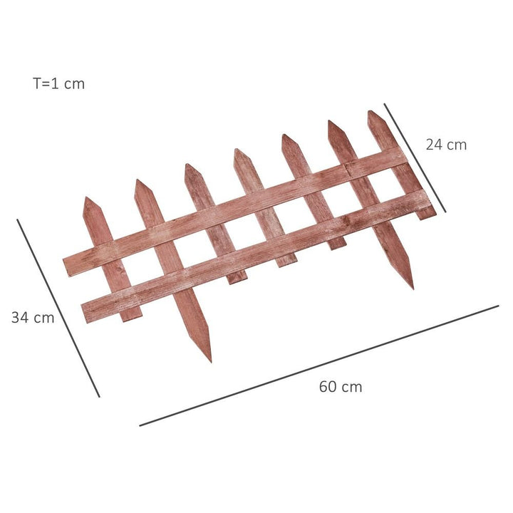 S0671440041 - Outsunny Pack of 12 Wooden Plant Border Fence Garden Fixed Picket Fence Brown - Coa Living