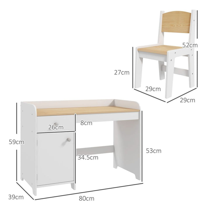 S0671467721 - ZONEKIZ Kids Desk and Chair Set for 3 - 6 Year Old with Storage Drawer, White - Coa Living