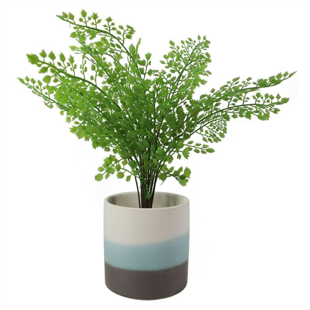 S0671497884 - 12cm Blue Sand Stripe Ceramic Planter - Coa Living