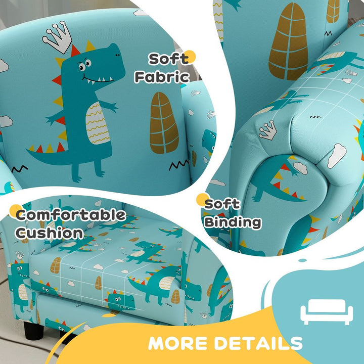 S0671499827 - AIYAPLAY 2 Piece Kids Sofa Set with Dinosaur Design, for Nursery, Blue - Coa Living