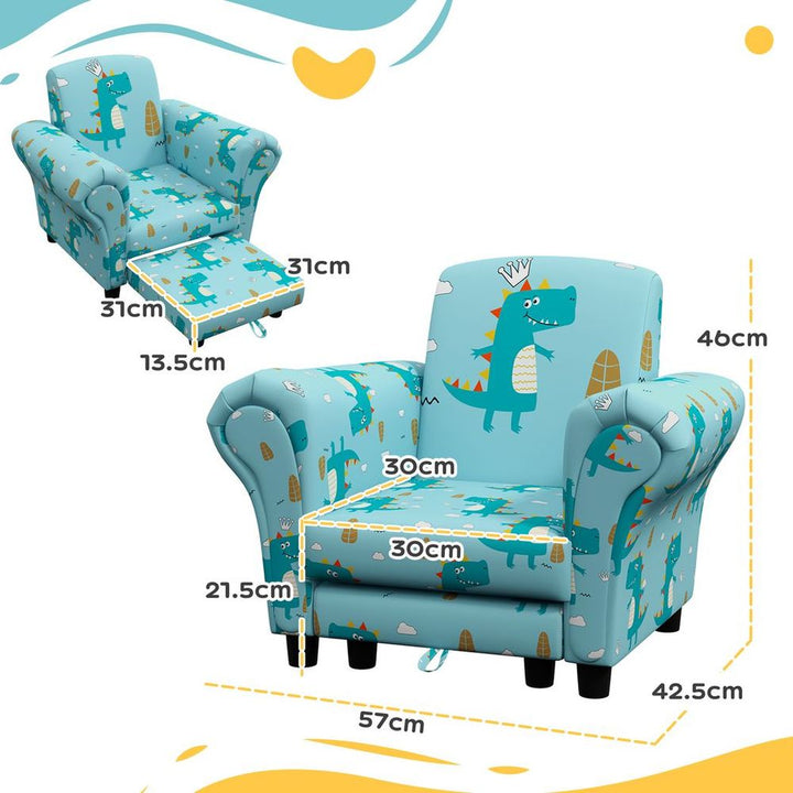 S0671499827 - AIYAPLAY 2 Piece Kids Sofa Set with Dinosaur Design, for Nursery, Blue - Coa Living