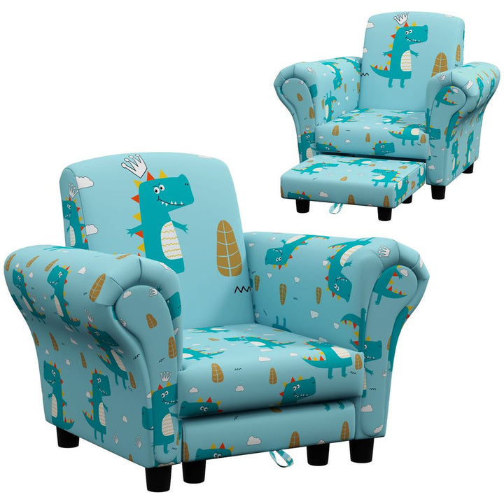 S0671499827 - AIYAPLAY 2 Piece Kids Sofa Set with Dinosaur Design, for Nursery, Blue - Coa Living