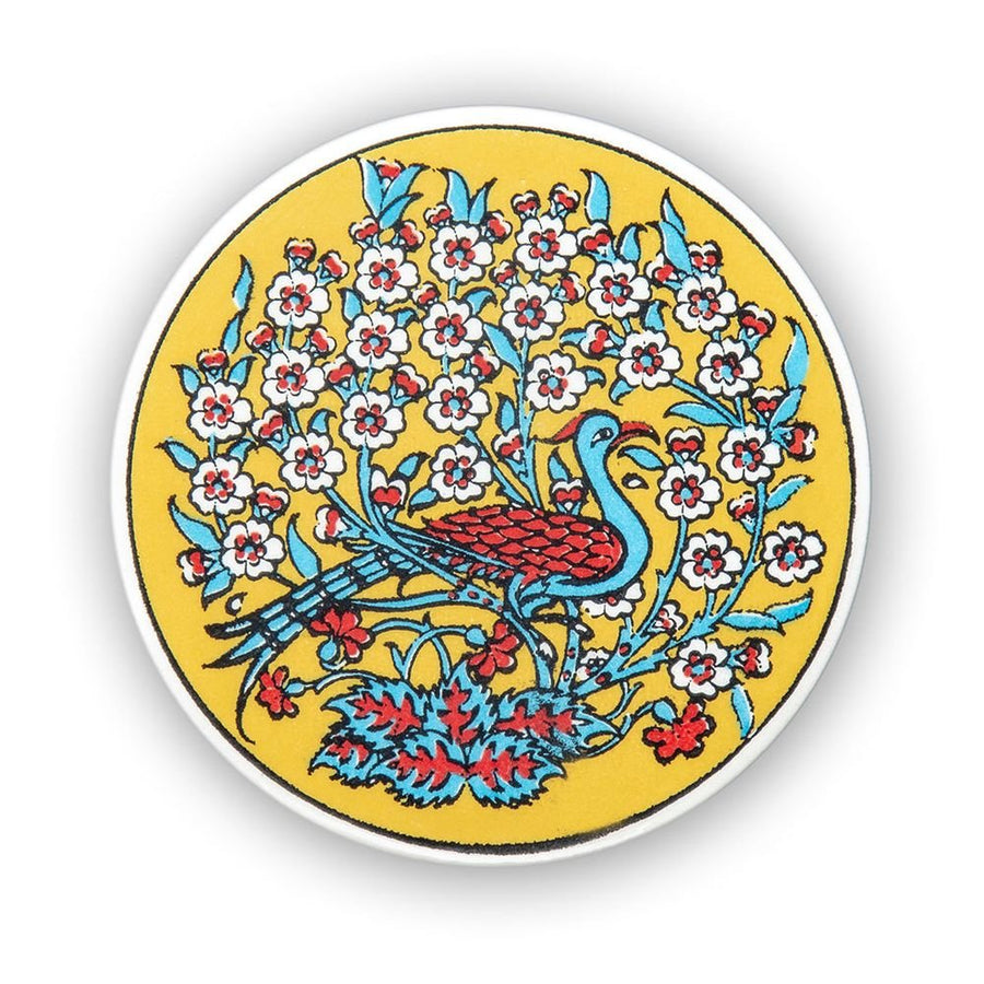 S0671531832 - Ceramic Coaster Peacock Yellow 10cm - Coa Living