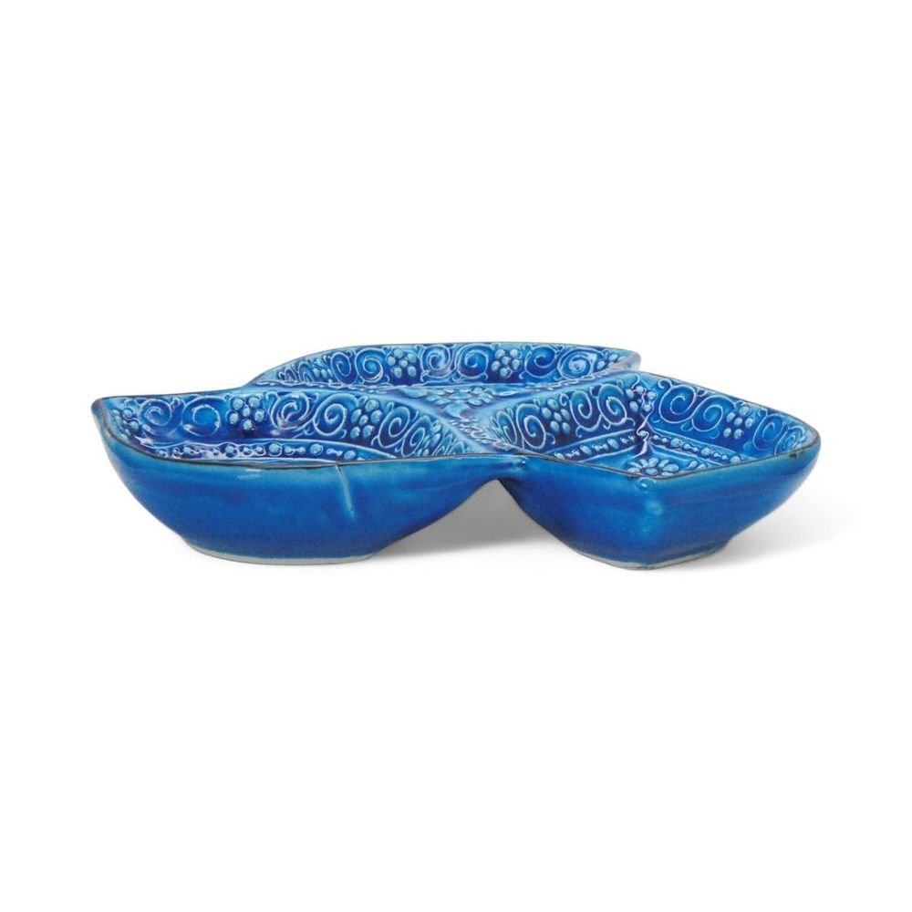 S0671532087 - 3 - in - 1 Leaves, Blue Snack and Dip Bowl, Divided Servings - Coa Living