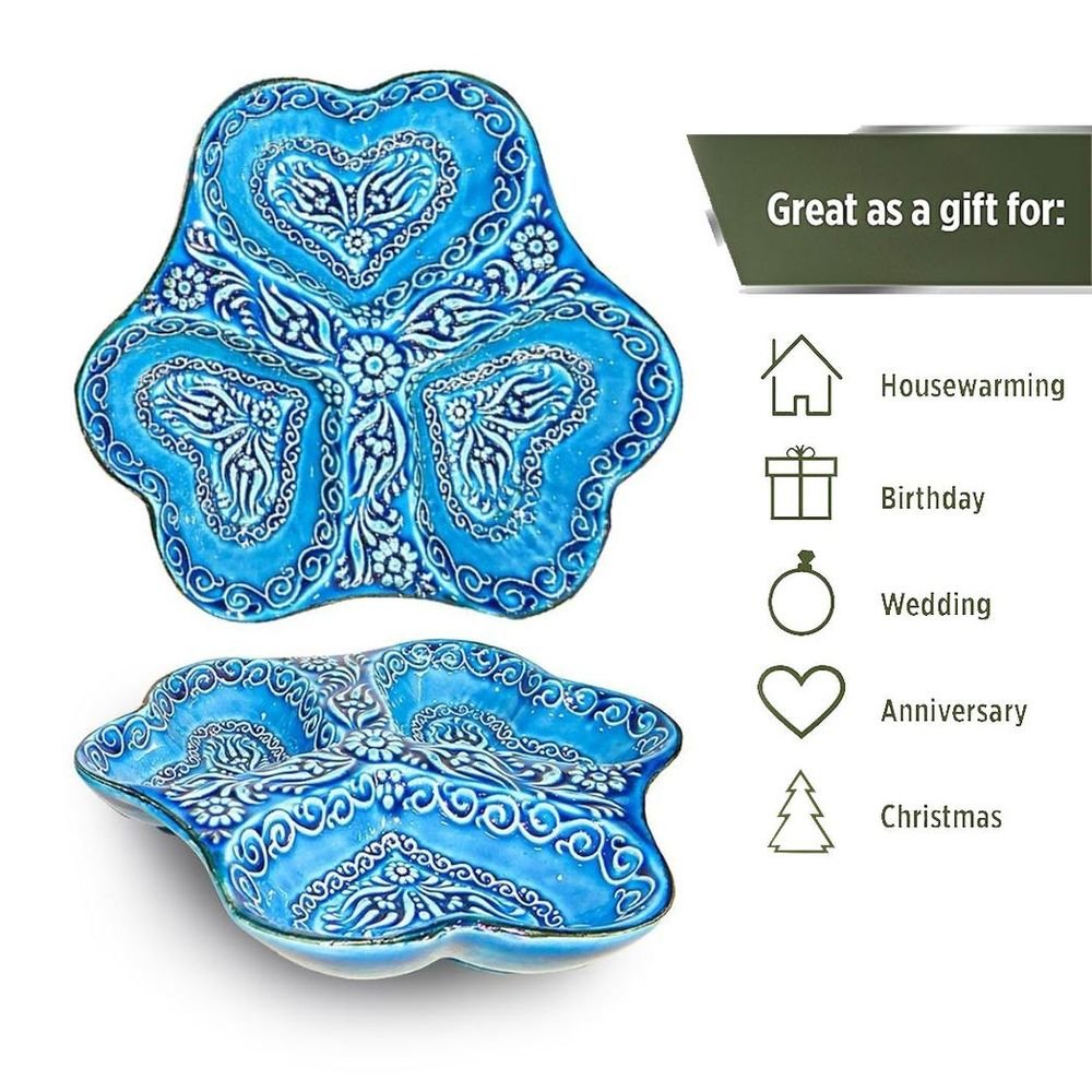 S0671532127 - 3 - in - 1 Snack and Dip Bowl for Divided Servings, Blue, Heart Shaped - Coa Living