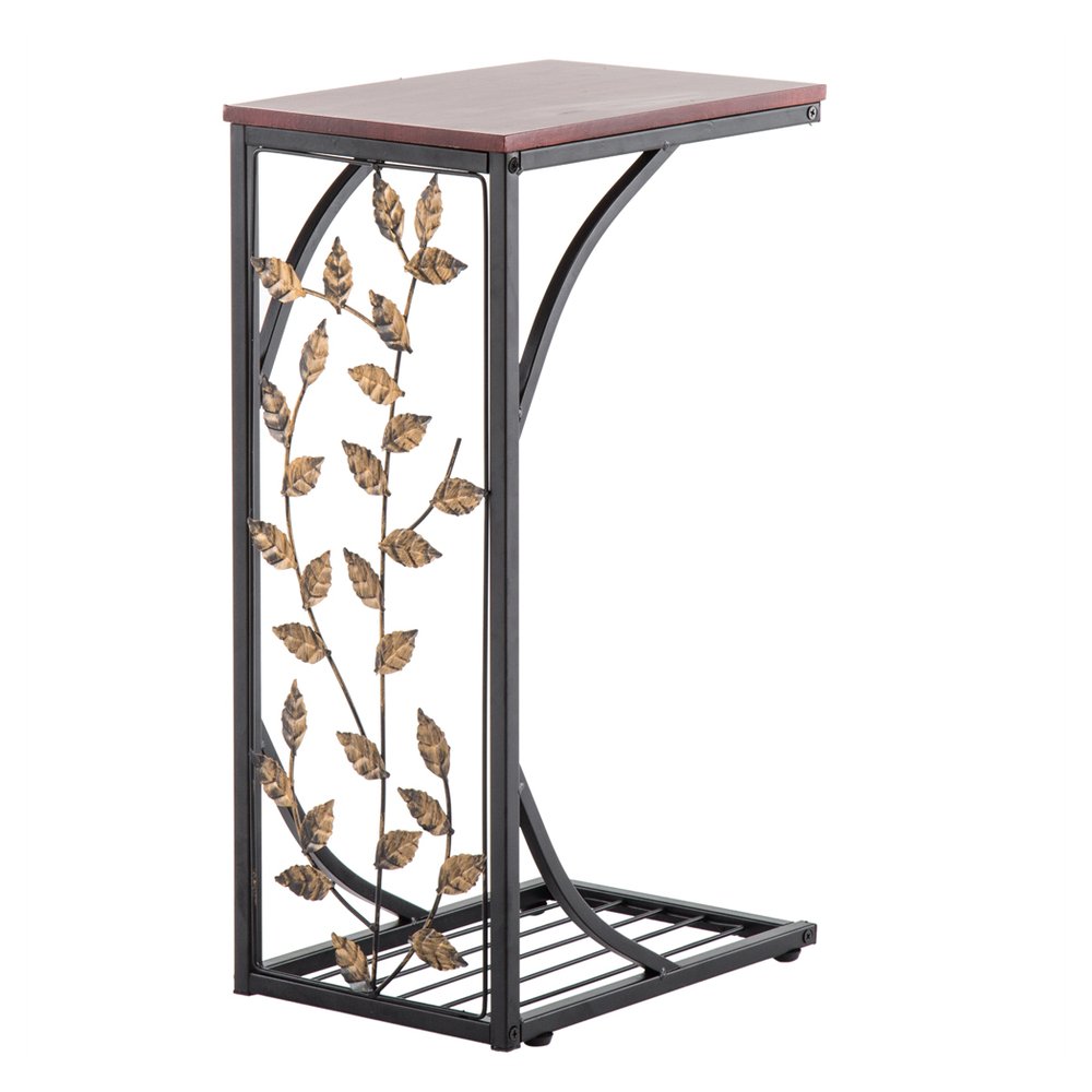 S0671537510 - 54*30.5*21CM Leaf Pattern Iron Side Table Coffee Table Brown - Coa Living