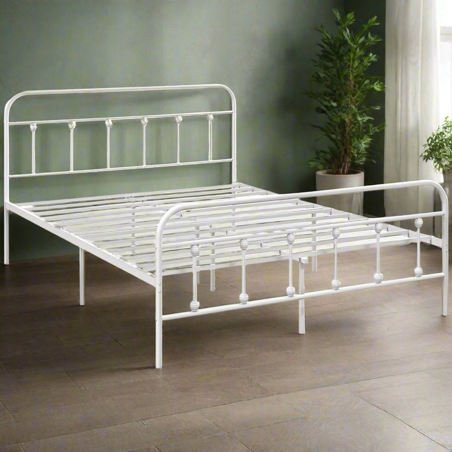 S0671537583 - Trevanian Metal King Size Bed Frame in White - Coa Living