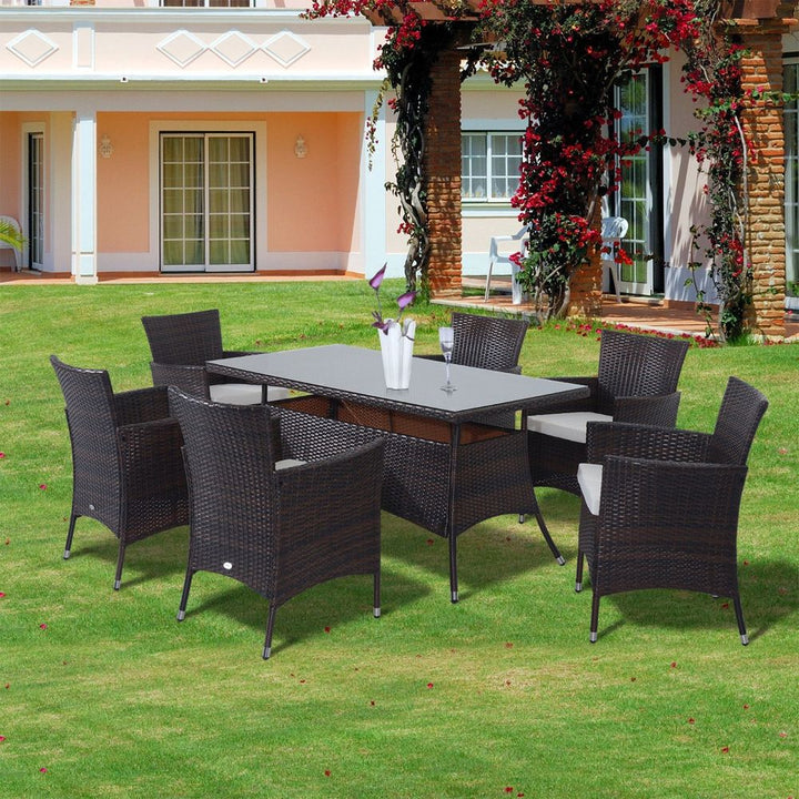 S067941510 - 7Pc Rattan Garden Furniture Dining Set: 1 x Rectangular - Coa Living