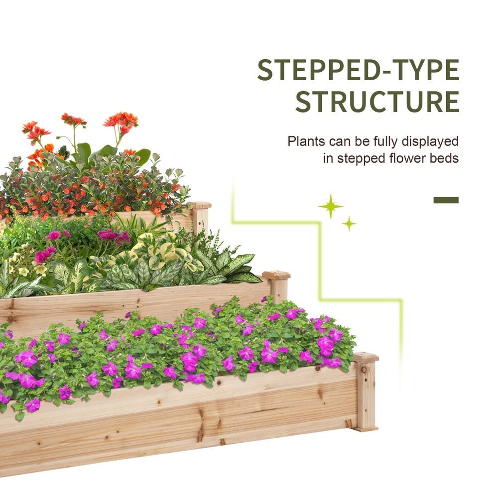 S067941673 - Wooden Raised Bed 3 - Tier Planter Kit Elevated Plant Box 124x124x56cm - Coa Living