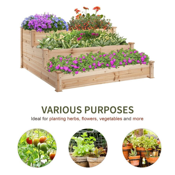 S067941673 - Wooden Raised Bed 3 - Tier Planter Kit Elevated Plant Box 124x124x56cm - Coa Living