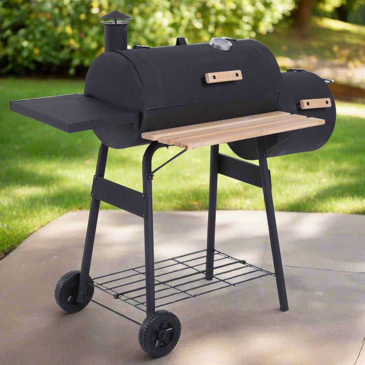 S067941714 - Portable Charcoal BBQ Grill with Steel Offset Smoker Combo | Backyard Barbecue Mastery - Coa Living