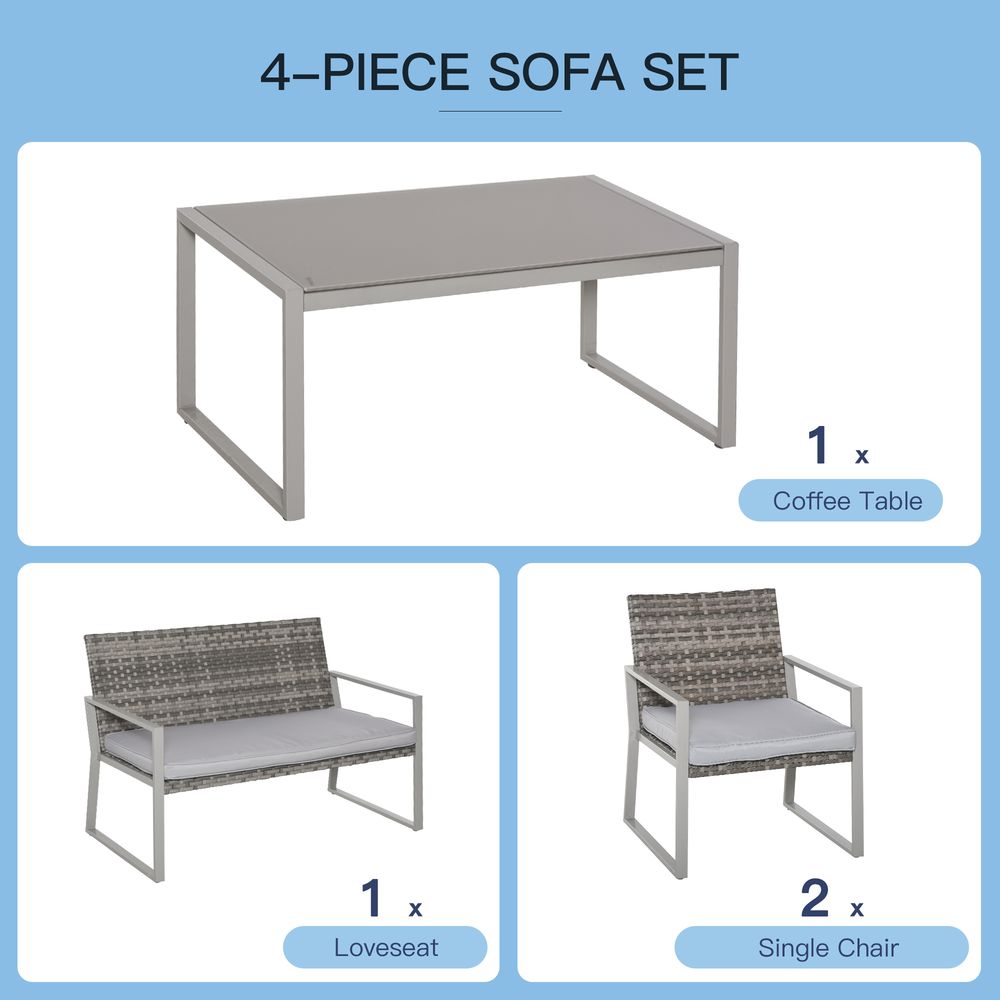 S067941874 - 4 - Piece Outdoor Garden Rattan Seating Furniture Set Grey - Coa Living