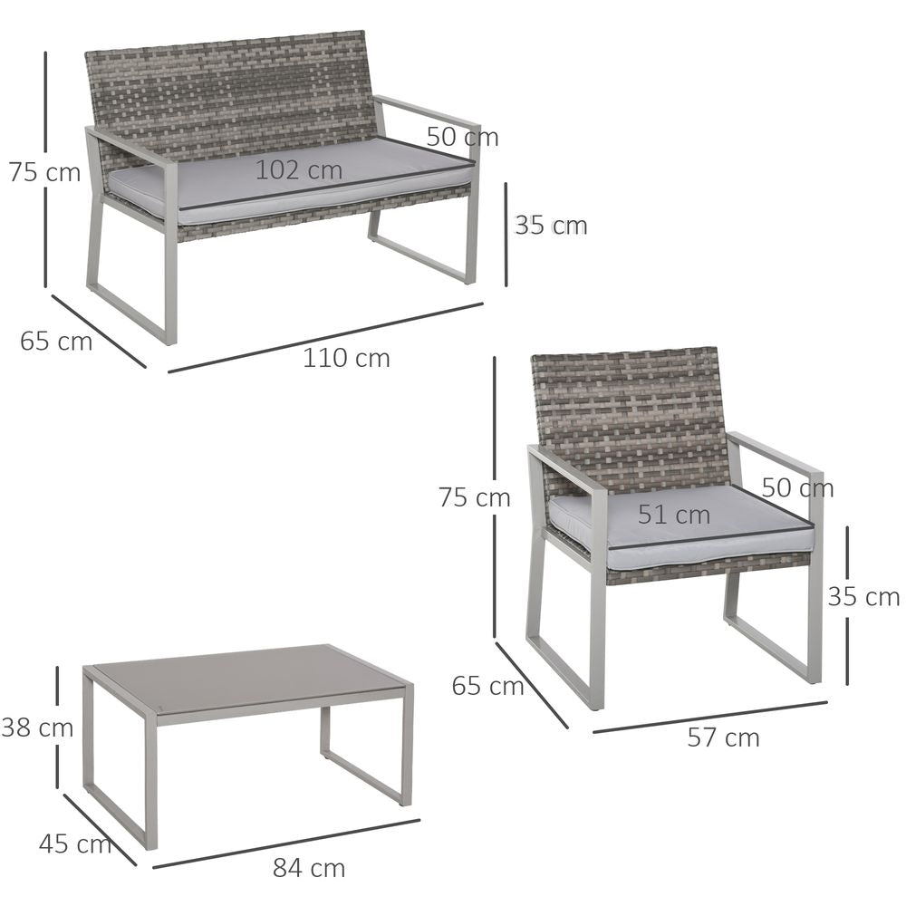 S067941874 - 4 - Piece Outdoor Garden Rattan Seating Furniture Set Grey - Coa Living