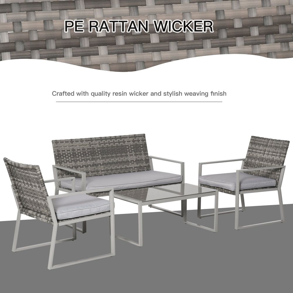 S067941874 - 4 - Piece Outdoor Garden Rattan Seating Furniture Set Grey - Coa Living