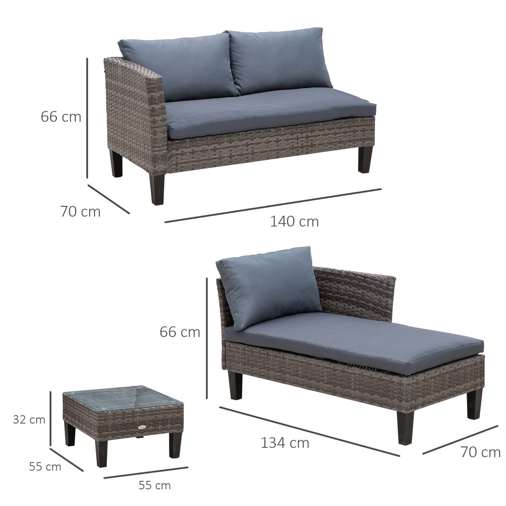 S067941878 - 3 - Seater Outdoor Garden PE Rattan Furniture Set Grey - Coa Living