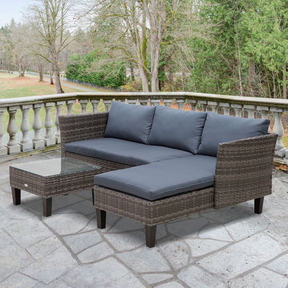 S067941878 - 3 - Seater Outdoor Garden PE Rattan Furniture Set Grey - Coa Living