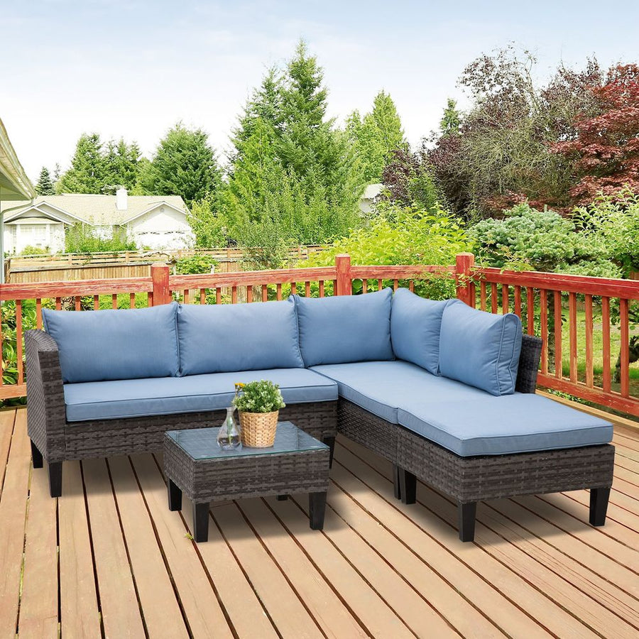 S067941884 - 4 - Seater Outdoor Garden PE Rattan Furniture Set Blue - Coa Living