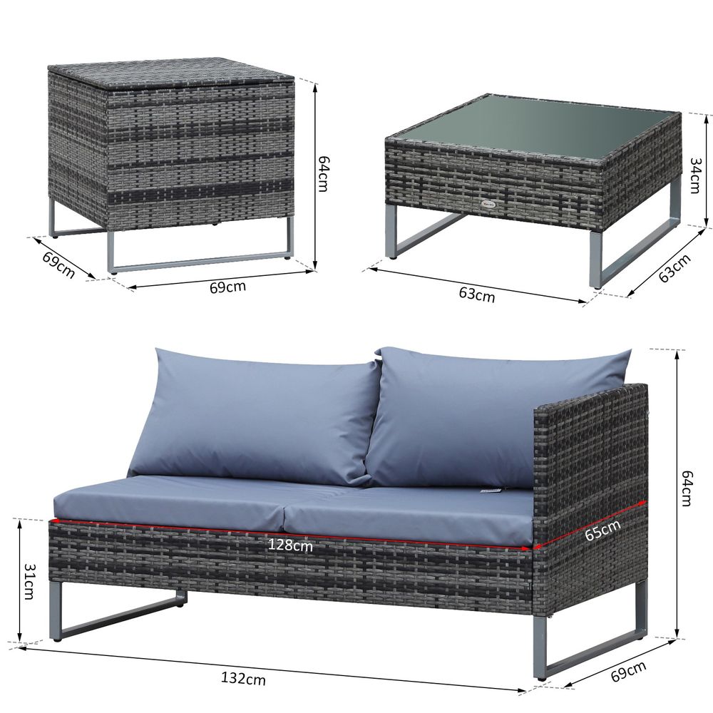 S067941886 - Outsunny 4 - Piece PE Rattan Outdoor Garden Furniture Set - Mixed Grey - Coa Living