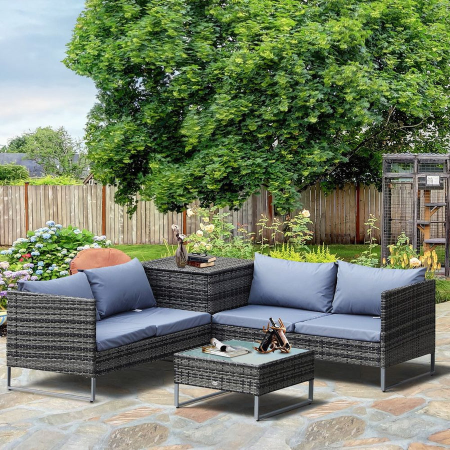 S067941886 - Outsunny 4 - Piece PE Rattan Outdoor Garden Furniture Set - Mixed Grey - Coa Living