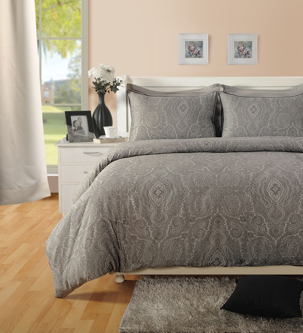 V002501757 - 400 TC - Cotton Rich Paisley Print Duvet Cover Set Dark Grey - Coa Living