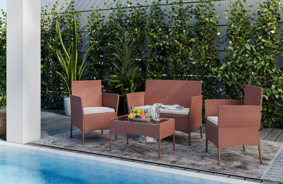 V035876518 - 4 Piece Rattan Garden Furniture Set - Coa Living