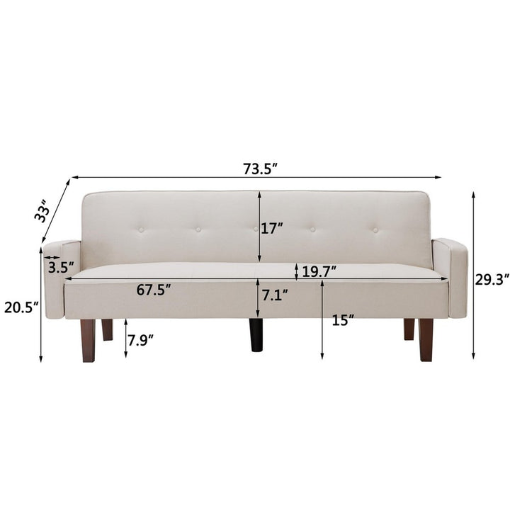 V0671300393 - Beige Sofa Bed, Modern Linen Sofa, Convertible Sleeper Sofa with Arms, Solid Wood Feet and Plastic Centre Feet - Coa Living