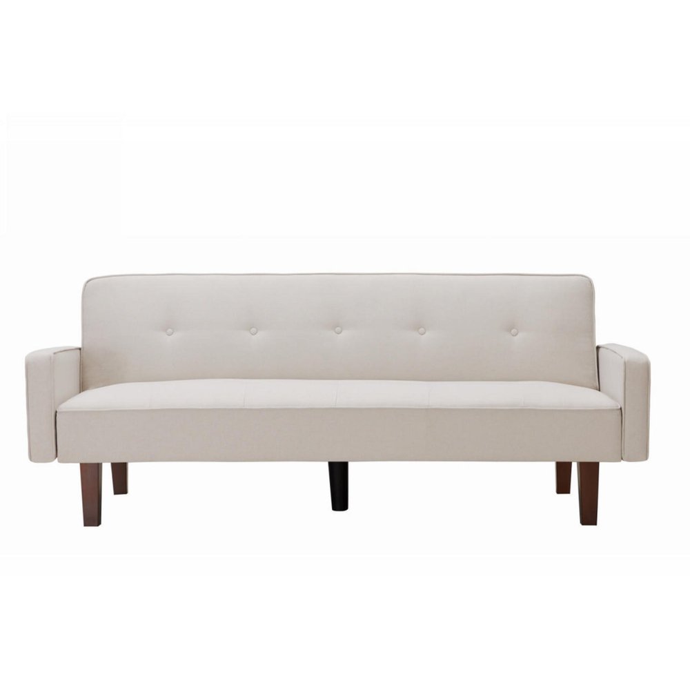 V0671300393 - Beige Sofa Bed, Modern Linen Sofa, Convertible Sleeper Sofa with Arms, Solid Wood Feet and Plastic Centre Feet - Coa Living