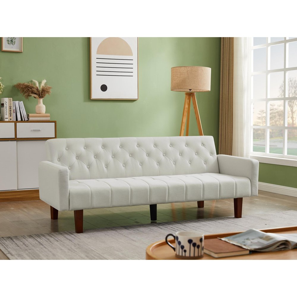 V0671300844 - Beige, Linen, Convertible Double Folding Living Room Sofa Bed (Eucalyptus wood frame) - Coa Living