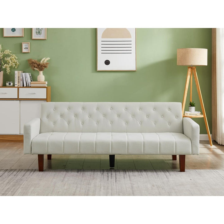 V0671300844 - Beige, Linen, Convertible Double Folding Living Room Sofa Bed (Eucalyptus wood frame) - Coa Living