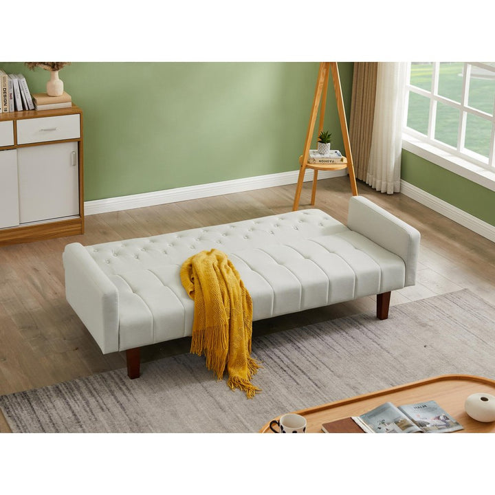 V0671300844 - Beige, Linen, Convertible Double Folding Living Room Sofa Bed (Eucalyptus wood frame) - Coa Living