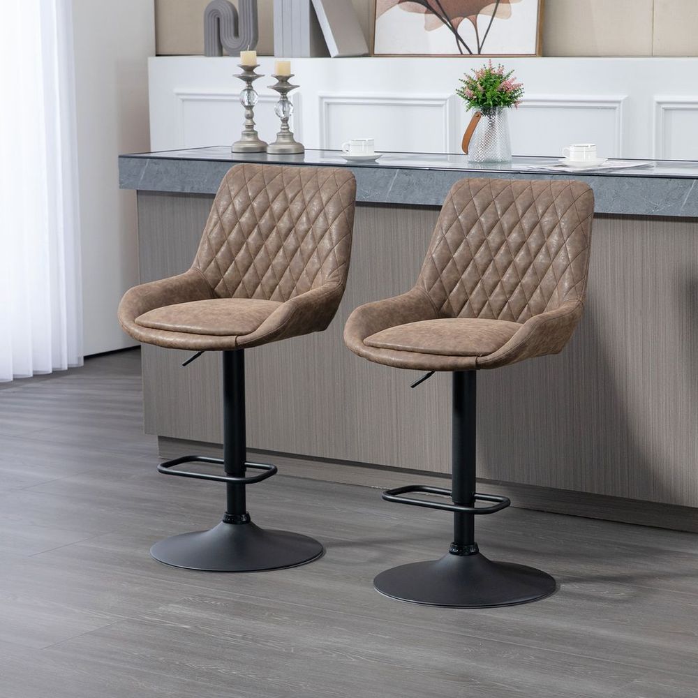 V0671440089 - HOMCOM Bar Stools Set of 2, Adjustable Bar Chairs 360° Swivel for Kitchen Coffee - Coa Living