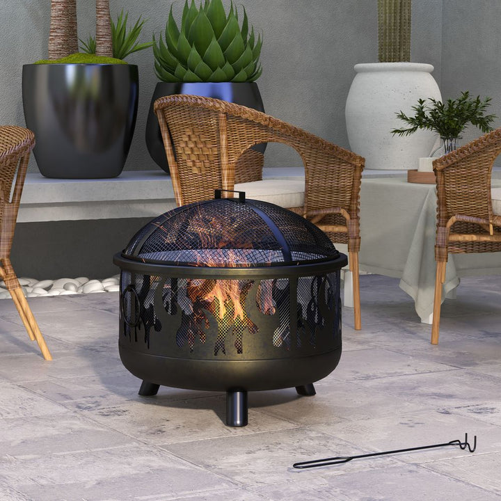 V0671440098 - Outsunny 61.5cm 2 - In - 1 Outdoor Fire Pit & Firewood BBQ Garden Cooker Heater - Coa Living