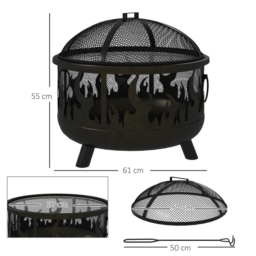 V0671440098 - Outsunny 61.5cm 2 - In - 1 Outdoor Fire Pit & Firewood BBQ Garden Cooker Heater - Coa Living